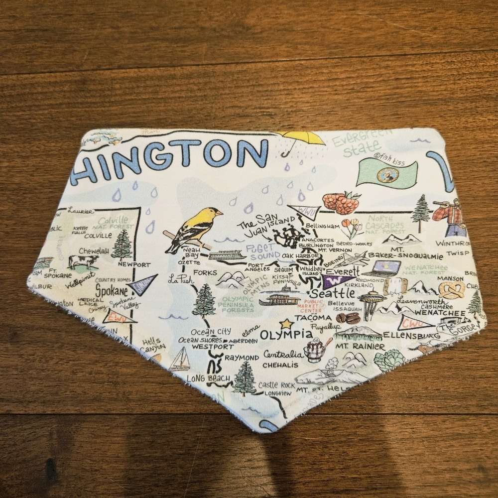 FishKiss State of Washington Bandana Bib Pima Cotton Baby Bib Fish Kiss Brand - Picture 1 of 9